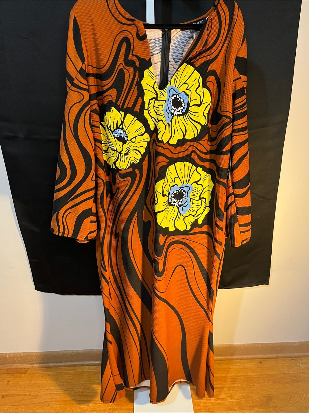 Ashley Stewart Orange and Yellow Floral Long Sleeve Shift Dress
